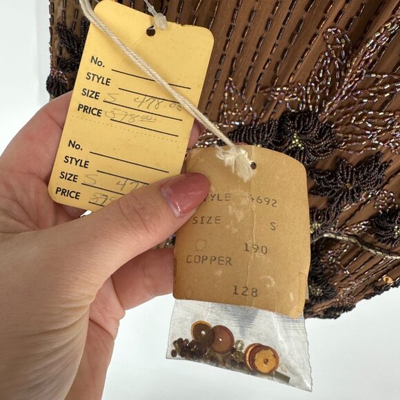 Vintage Nadine Boutique Brown Hand Beaded Sequined Silk Dress & Cardigan Set S - Picture 4 of 12